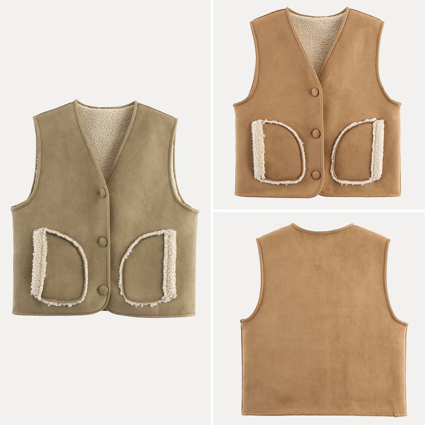 

Faionable Leather And Fur Vest Women's Svel V-Ne Autumn New Sle Side ket Design Commute Regular Length Single ...