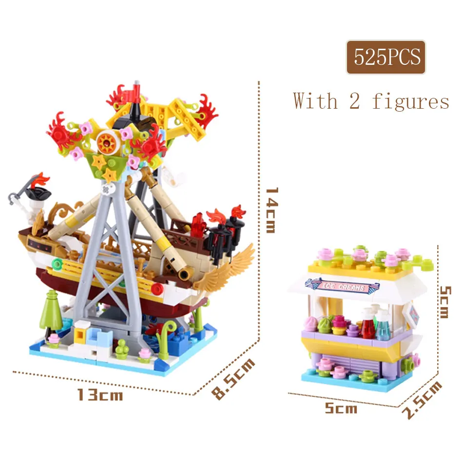 3 Type Pirate ship Micro Building Blocks Mini Bricks Amusement Park Friends City Srteet view Toys for Children Gift