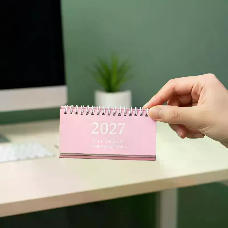 2027 Solid Morandi Color Mini Desk Calendar Standing Flip Monthly Planner Office Home Student Desktop Decor Stationery Gift