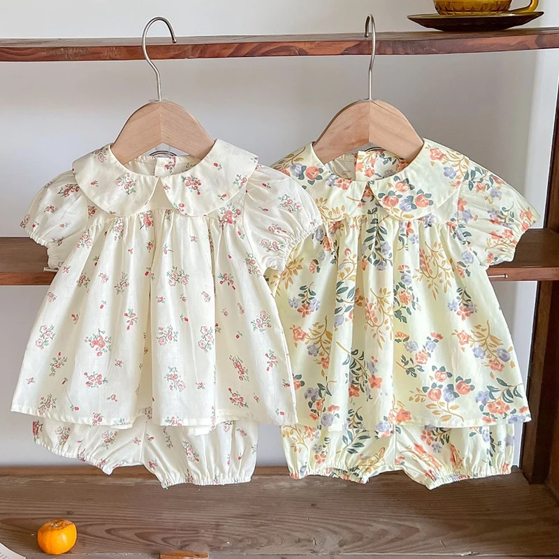 Infant Baby Girls Clothing Set Short Sleeved Cotton Print Shirt+Shorts Summer Children Clothes Toddler Baby Girl Clothes Suit