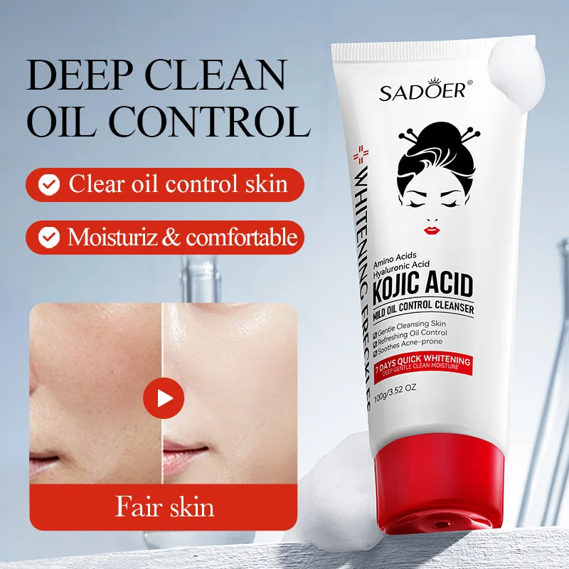 100ml Kojic Acid Facial Wash - Mild Oil Control Deep Moisturizing Nonirritating Skin Care Face Cleanser for Healthy Glowing Skin