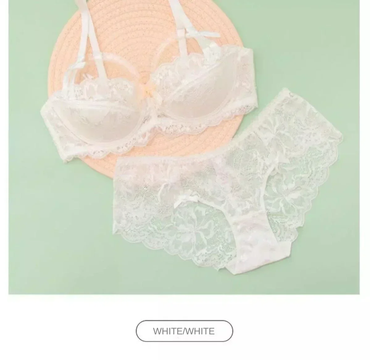 MOYISU Französische, romantische Spitzen-Dessouskollektion, bequem, atmungsaktiv, sinnlich, für 32-38 A B Cup, Push-up-Unterwäsche-Set für Mädchen – Detail 9