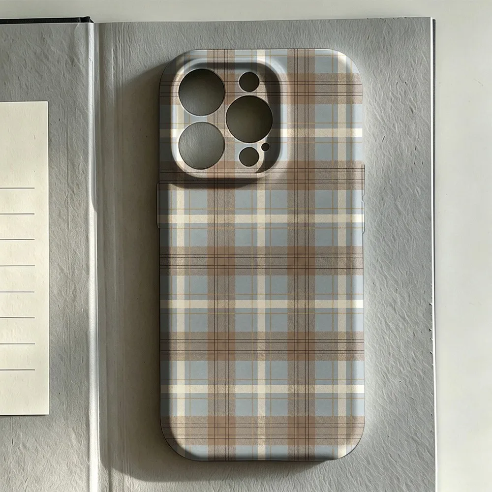 Stylish Plaid Print Glossy Film Hard Phone Case for Samsung Galaxy A27 A37 A57 A17 A56 A26 A36 A55 A35 A15 A54 4G 5G