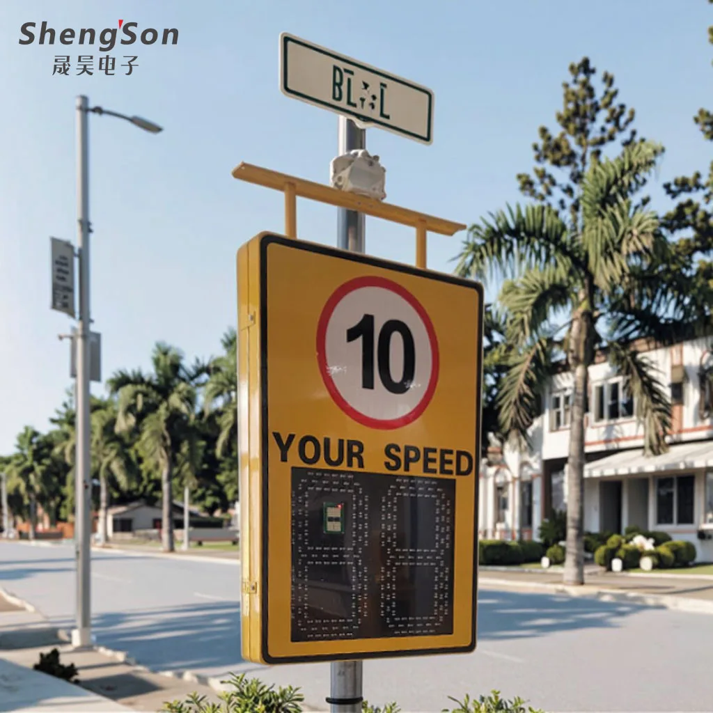 Portable Standing Solar Radar Speed Sign LED Display Metal Construction Roadway Warning Camera High Intensity Prismatic
