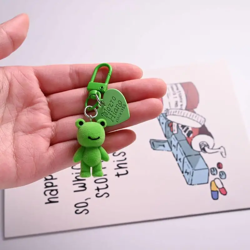 Niedlicher 3D Flockierter Frosch-Schlüsselanhänger, Beflockter Kleiner Frosch-Paar-Handyanhänger, Auto-Schlüsselring, Kopfhörer-Rucksack-Charms, Taschendekoration