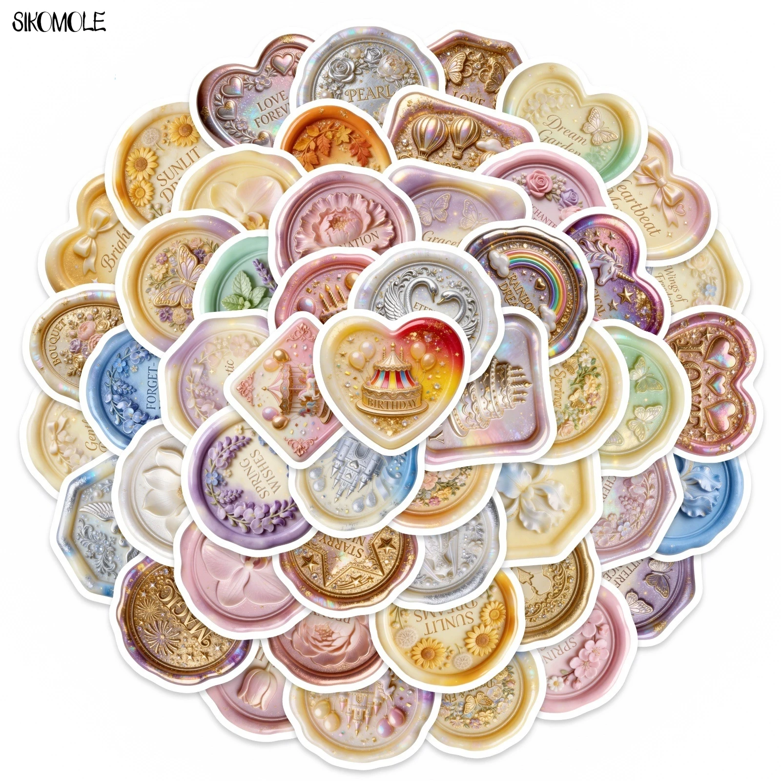 

10/30/50PCS Retro European Dreamy Wax Seal Stickers Book DIY Skateboard Toys Guitar Luggage Suitcase Decoration Graffiti Sticker
