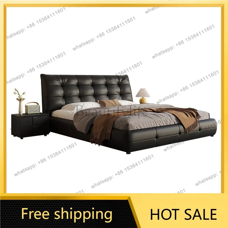 Factory Direct Sales Leather Bed Light Luxury High-end Soft Bag Modern Simple Storage Leather Art Bed