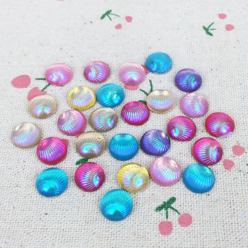 100Pieces Mixed Color Flatback Flat Back Resin Cabochon Kawaii Resin Craft Decoration Shell Line AB Color DIY Embellishment:10mm