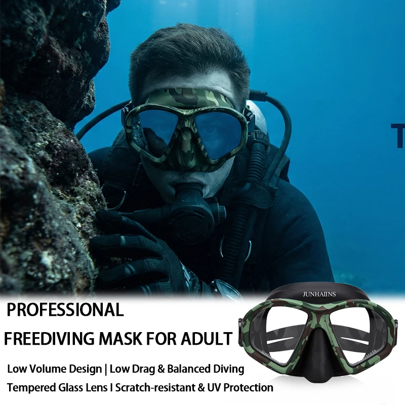 

Wet Low Volume Camouflage Freediving Mask, Anti-Fog, Tempered Glass, Liquid Silicone,Diving Mask For Adult,buceo,스노클링