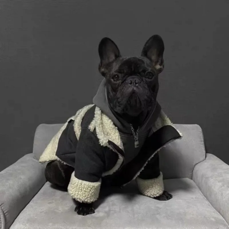 

French Bulldog Coat, Pug Winter-Spring Fashion Cotton Jacket, Fat Dog Clothes, Deer Leather and Lamb Fleece Pet Apparel