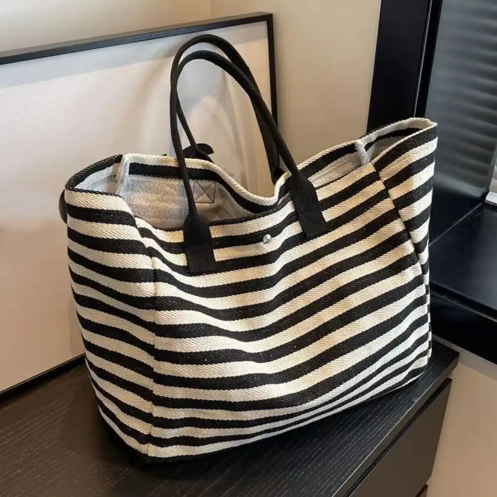 Bolsa de lona simples feminina grande capacidade bolsa novo estilo listrado elegante personalizado ombro múmia tote