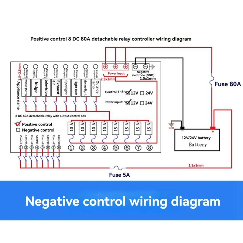 RV Modified 80A Control Box Relay 8-Way Insurance Control Relay Set 12V Detachable Relay