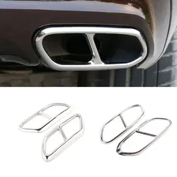 For Volvo XC60 S60 XC90 S90 V90 Stainless Steel 2pcs Silver Car Tail Muffler Exhaust Pipe Output Cover Protective Trim