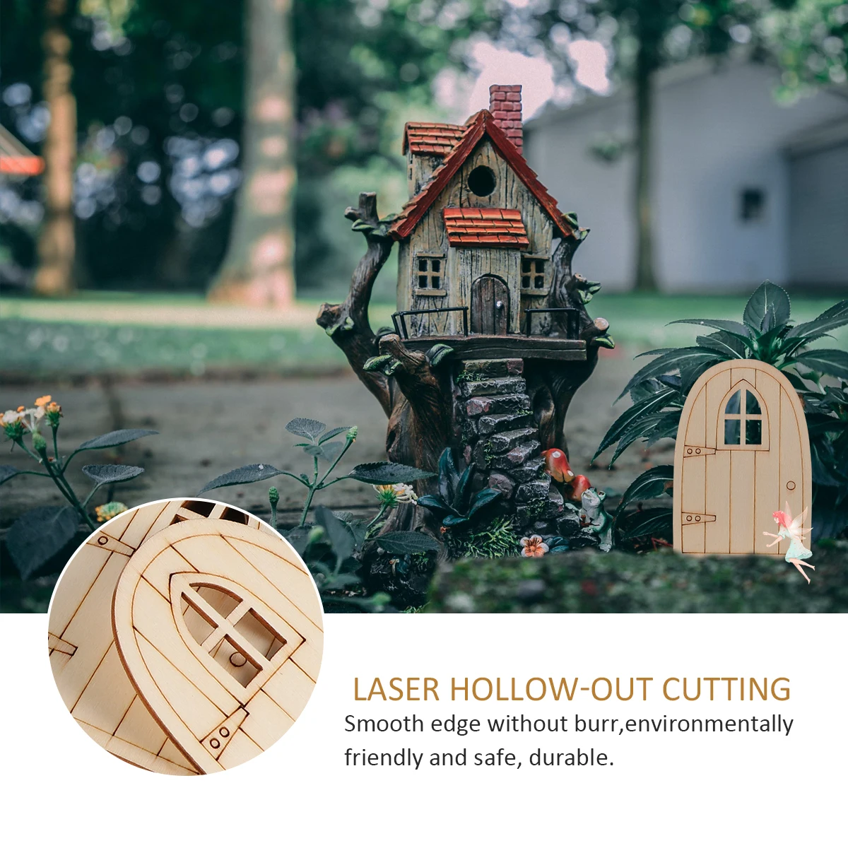 

20 Pcs Wooden Door naments Miniature Garden Decor Model Unpainted Engraved Wood Handle Adornment Mini Decor Accessory