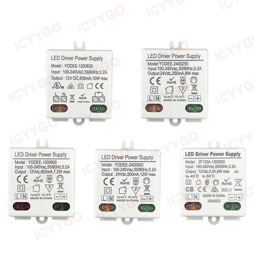 6 Вт 10 Вт 12 Вт светодиодный драйвер питания DC12V 24V Высококачественный трансформатор освещения Светодиодная лента 250MA 500MA 600MA 830MA 12V