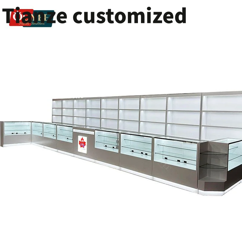 Customized-convenience store wooden display cases glass lockable retail cabinet cigar shop display showcase show sm