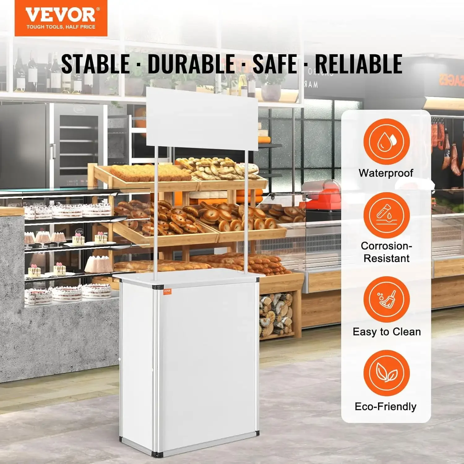 Counter Table, Portable Tradeshow Podium Table, 30.91" x 14.96" x 71.46", Display Exhibition Counter Stand Booth Fair with Wall