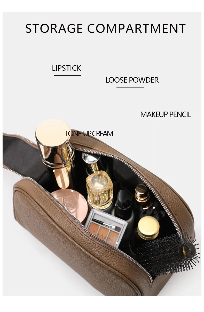 Damen-Kulturtasche aus genarbtem Leder, große Reise-Kosmetiktasche mit Griff, ideal für Reisen und den täglichen Gebrauch – Detail 8