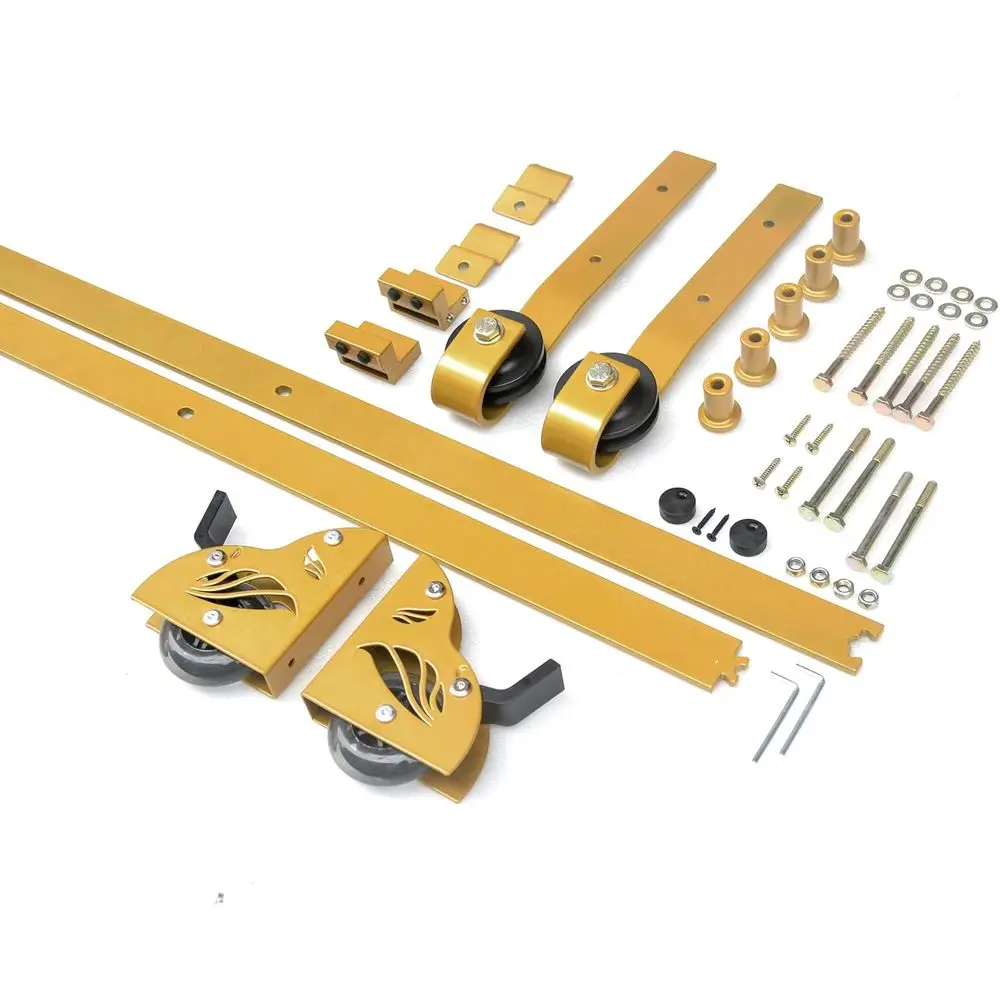 16FT Sliding Library Ladder Hardware Kit, Rolling Track System with Braking Floor Rollers, Gold Finish, Ladder Not Included