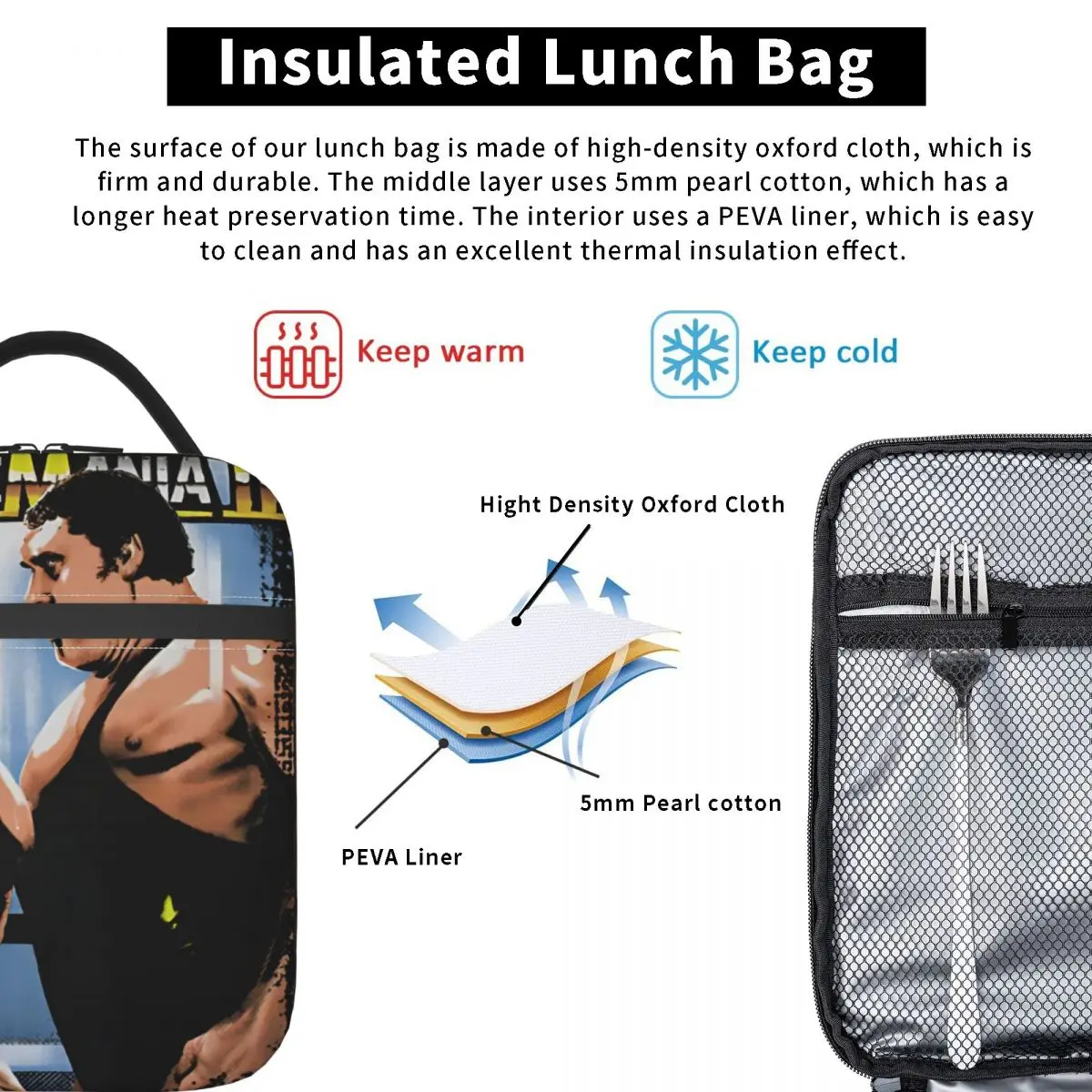 هالك هوجان مقابل أندريه المصارعة العملاقة مانيا III حقيبة الغداء المحمولة معزول علب الاغذية الرجال في الهواء الطلق أكسفورد الحرارية حمل حقائب اليد