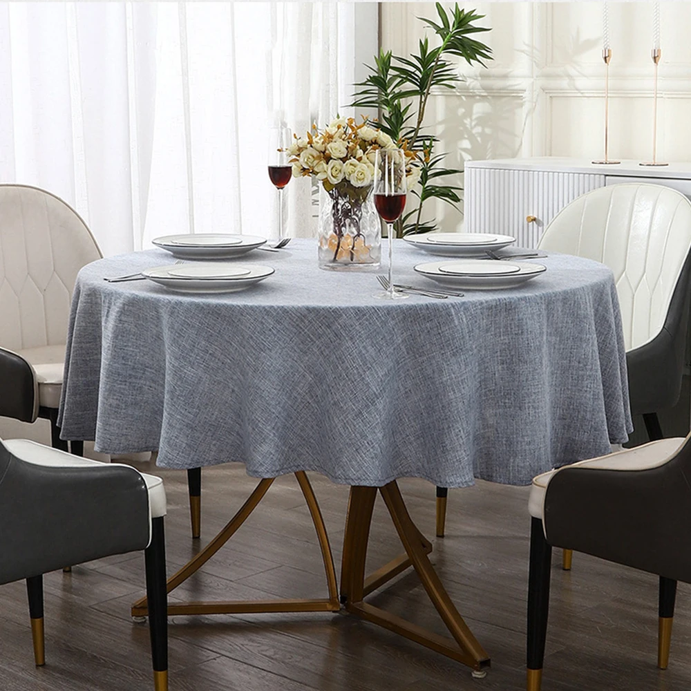 Textured Round Tablecloth Waterproof Spill-Proof Wipeable Table Cover Wrinkle Free Circle Dining for Birthday Farmhouse Party