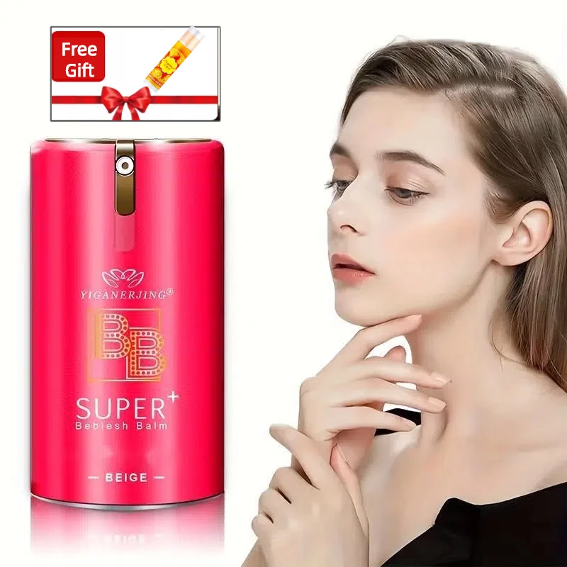 YIGANERJING BB Cream Not Sticky Face Liquid Foundation Cover Acne Spot Oil-control Waterproof Makeup Helps Brighten Skin 40G