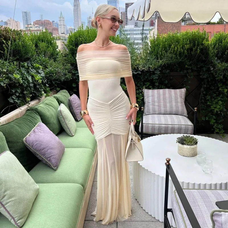 

Поп-сетчатое лоскутное длинное платье на одно плечо, женское сексуальное плиссированное тонкое вечернее платье без рукавов, элегантное однотонное вечернее платье на осень