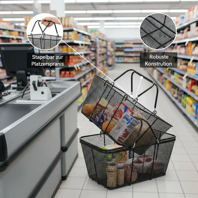 Obrázek 5: Nákup košíky s madla, 12 kousky, černá kov nákup koš, přenosné drát nákup koš, černá drát pletivo nákup koš sada pro supermarketech, drobný obchody, grocery nákup, černá