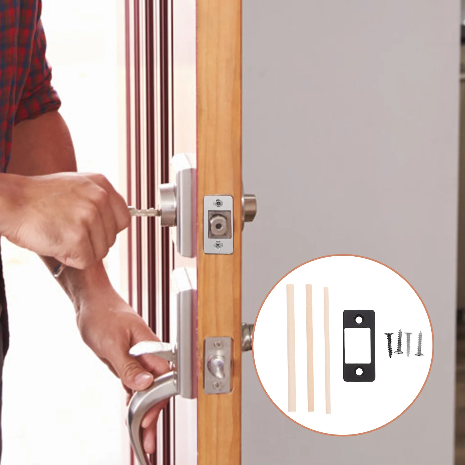 

1 Set Stainless Steel Strike Plate For Deadbolt Security Door Latch Cover Front Door Reinforcement T Strike Plate