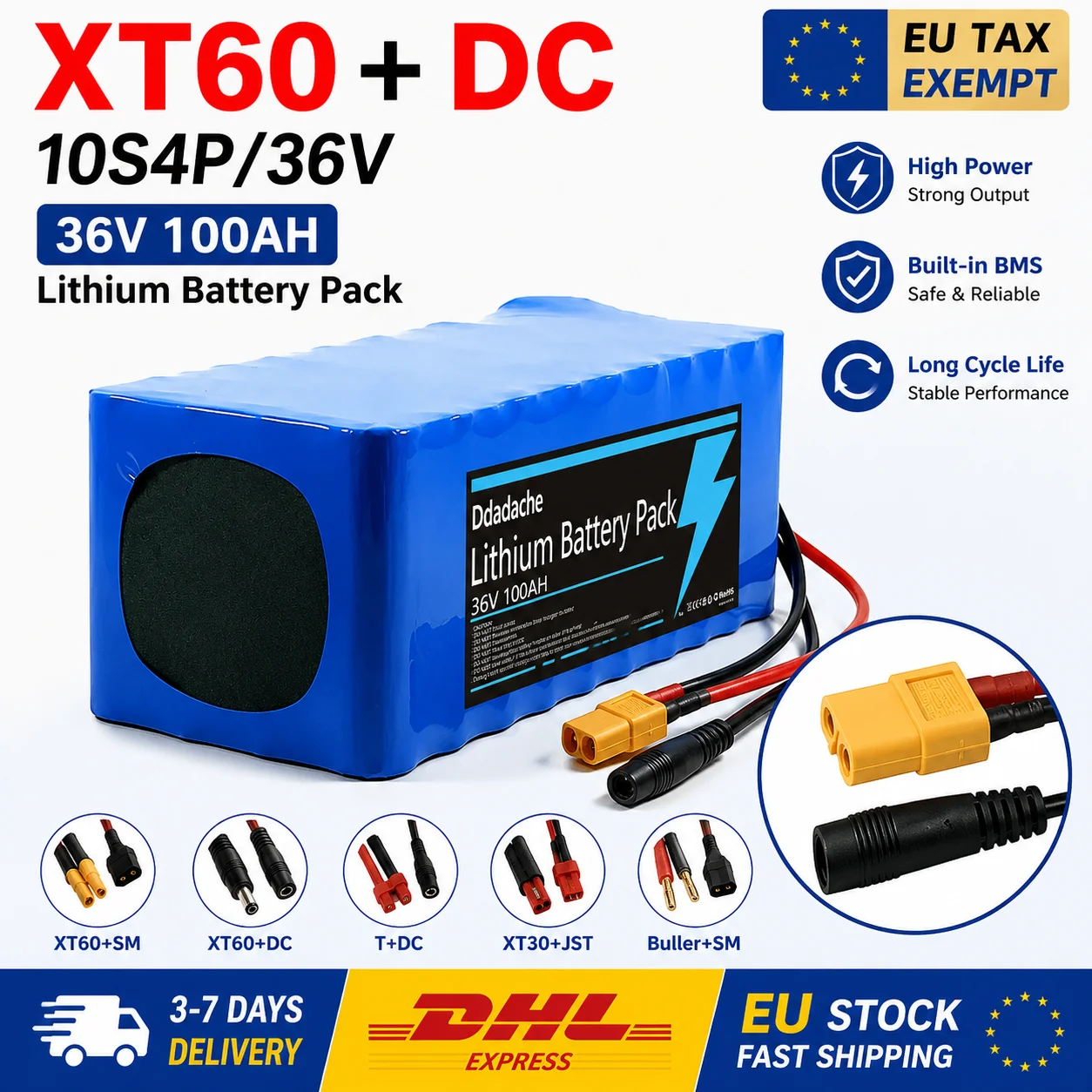 Batterie au lithium rechargeable haute performance 100Ah 36V 10S4P 18650, ensemble complet 500W avec chargeur 42V 2A pour vélo électrique, scooter, voiture