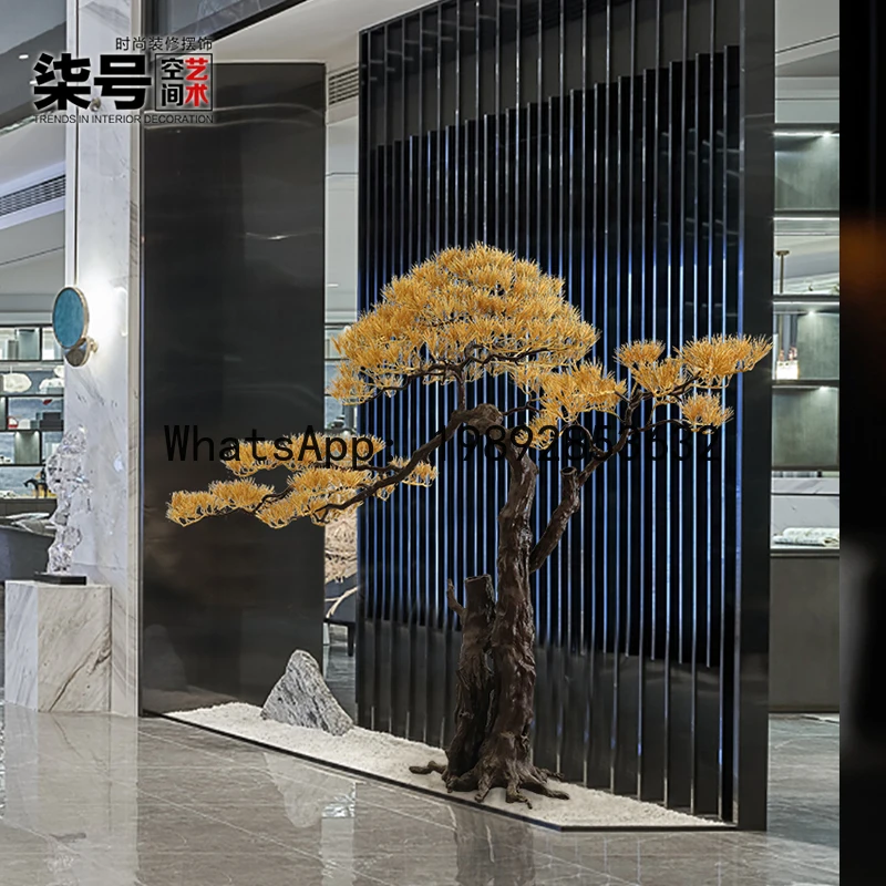 YFY Hotel Lobby Large Artificial Welcoming Pine Metal  Sculpture Artwork Hall Floor-standing Chinese-style Landscaping Device