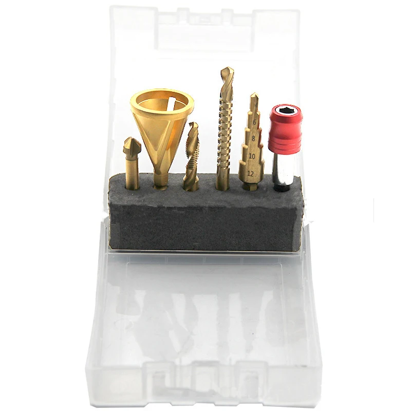 Juego de Brocas HSS recubiertas de titanio, brocas de chaflán, tornillo de rosca, madera, Metal, plástico, sierra de agujero, herramientas para carpintería, 6 piezas
