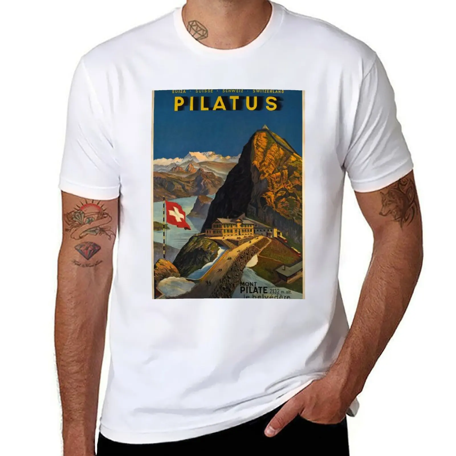 

Pilatus vintage travel poster T-Shirt t shirts for man cotton anime t shirts for man man t shirt graphic T-Shirt