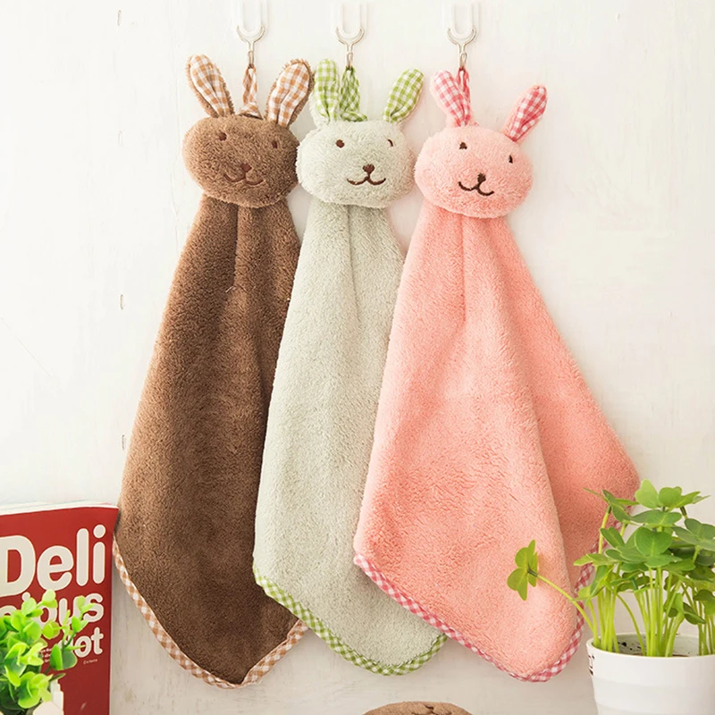 1pc Hand Towel Hanging Cute Cartoon Animal Practical Plush Kitchen Soft Hanging Bath Wipe Household Kitchen Cleaning Accessories