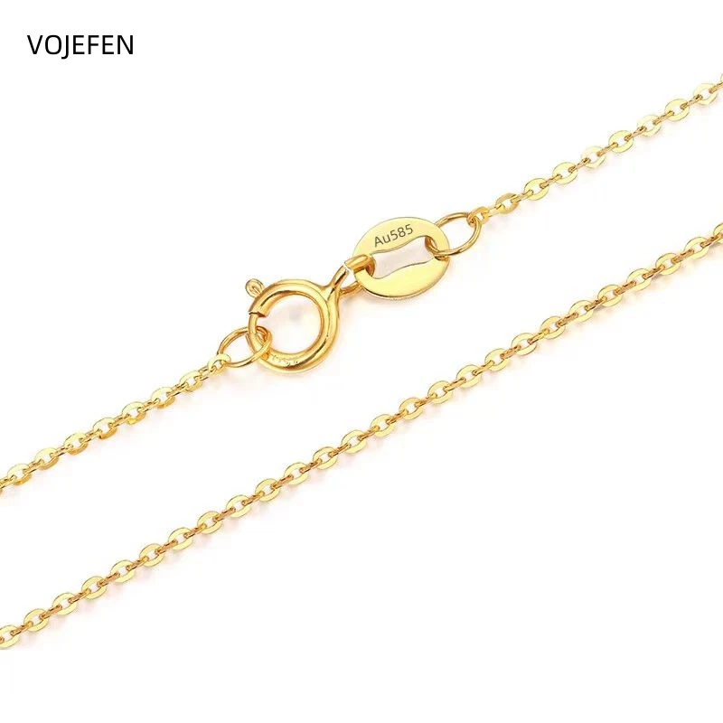 VOJEFEN 14k Necklaces Women Genuine AU585 Soild Gold O Chains Jewelry Aesthetic Necklaces Charm Trend 2024 Women's Jewellery