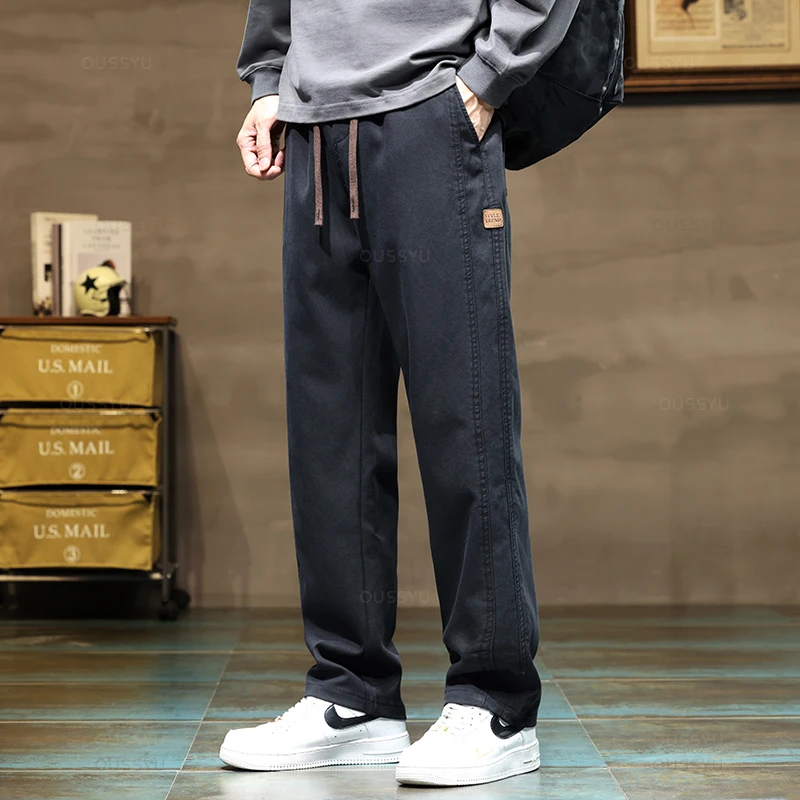 Brand Clothing New Soft Lyocell Fabric Pants Men Thick Loose Straight Drawstring Elastic Waist Korea Casual Cargo Trousers Male