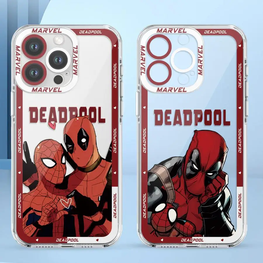 Funda para iPhone 7 8 16e 13 12 11 Pro MAX XR 12 Mini 16 15 14 Plus funda transparente para teléfono dibujos animados Deadpool Spider Man