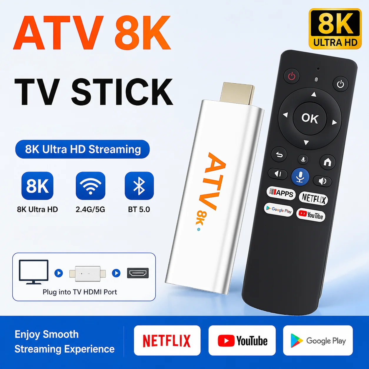 4K Android16 TV Stick Smart TV Dongle Dual WiFi Bluetooth Mini Media Player HDMI Streaming Device Support Netflix YouTube Google