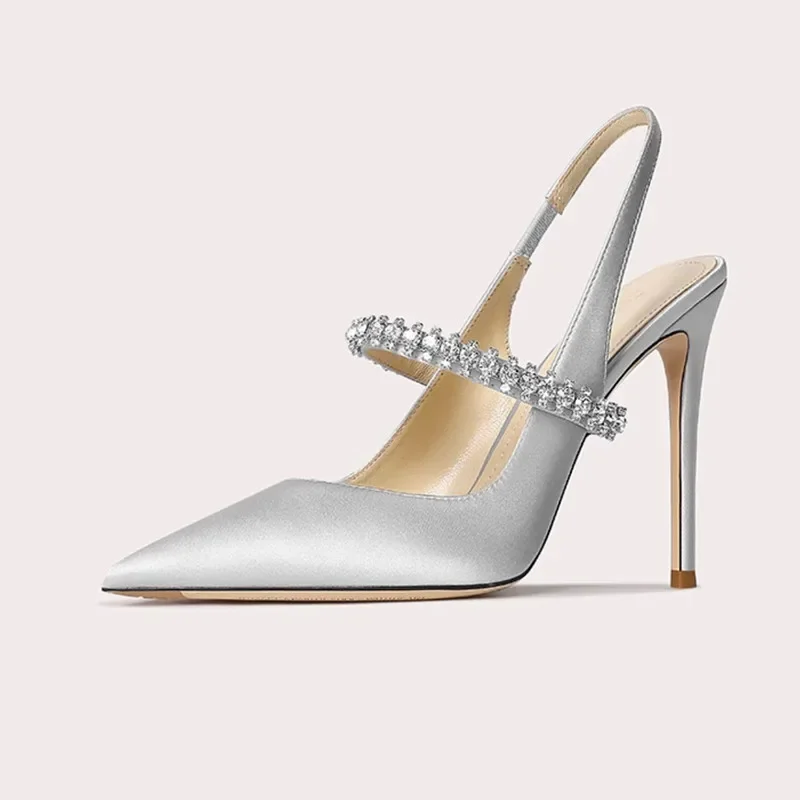 Large Size 32-45 Women Shoes New Water Diamond Slim Heeled Pointed High Heels Headband Sandals for Women Luxury Zapatos De Mujer image 3
