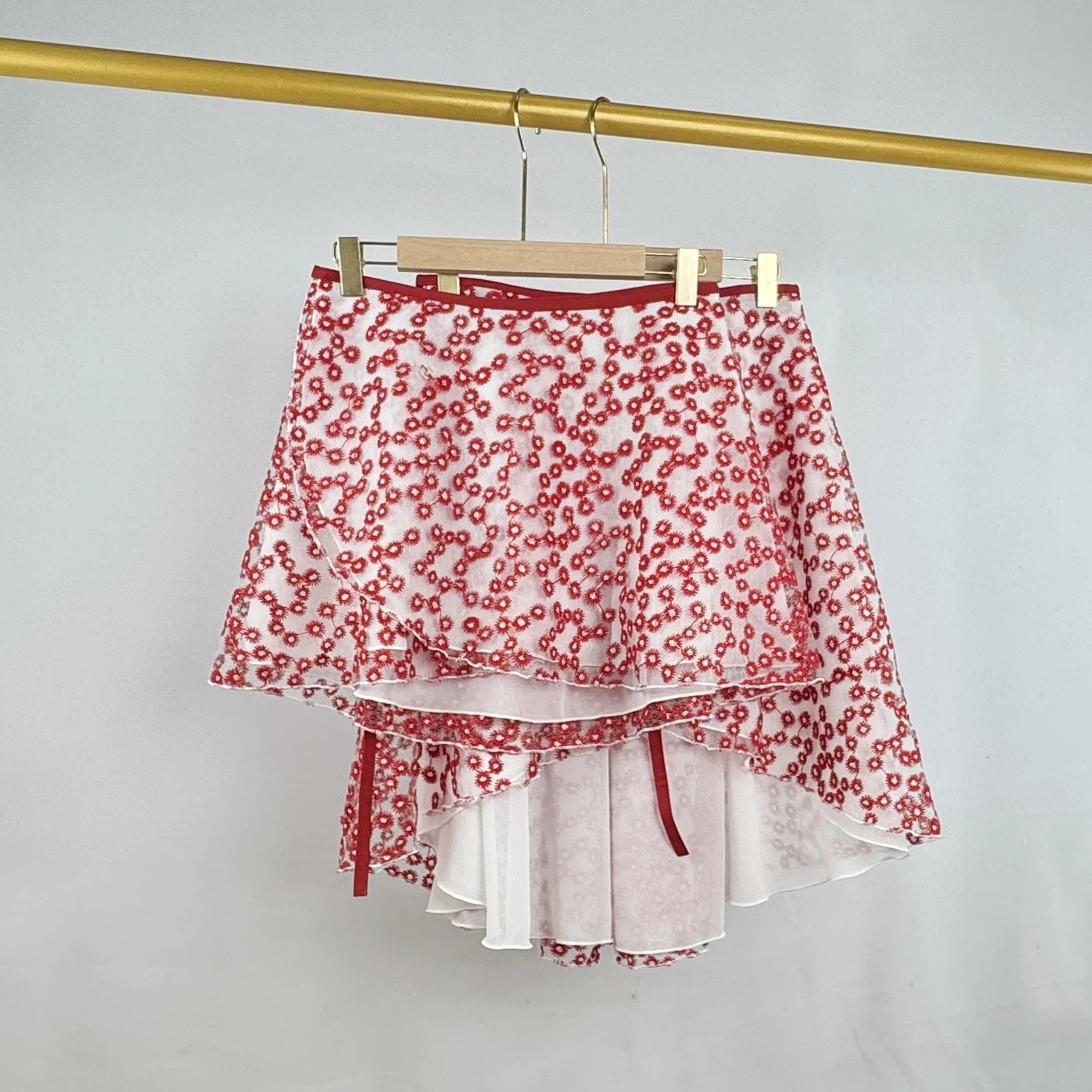 customized women's adult ballet dress costume double-layer daisy embroidery one-piece lace up dance training performance skirt