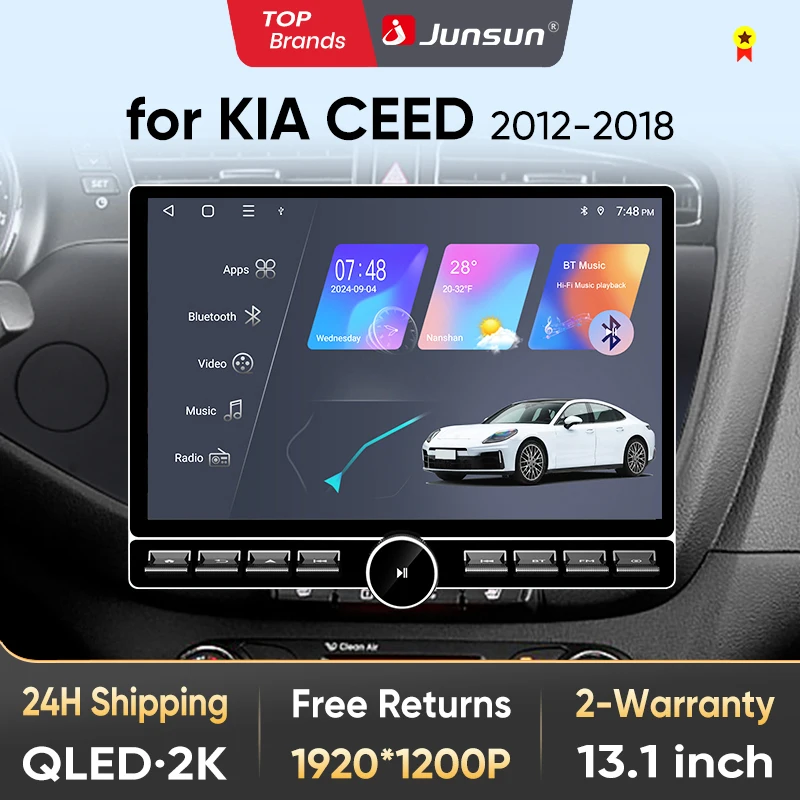 Junsun 13,1″ QLED Wireless CarPlay Android Auto Autoradio für Kia cee'd JD 2012-2018 Intelligente Systeme DSP SWC RDS GPS FM BT