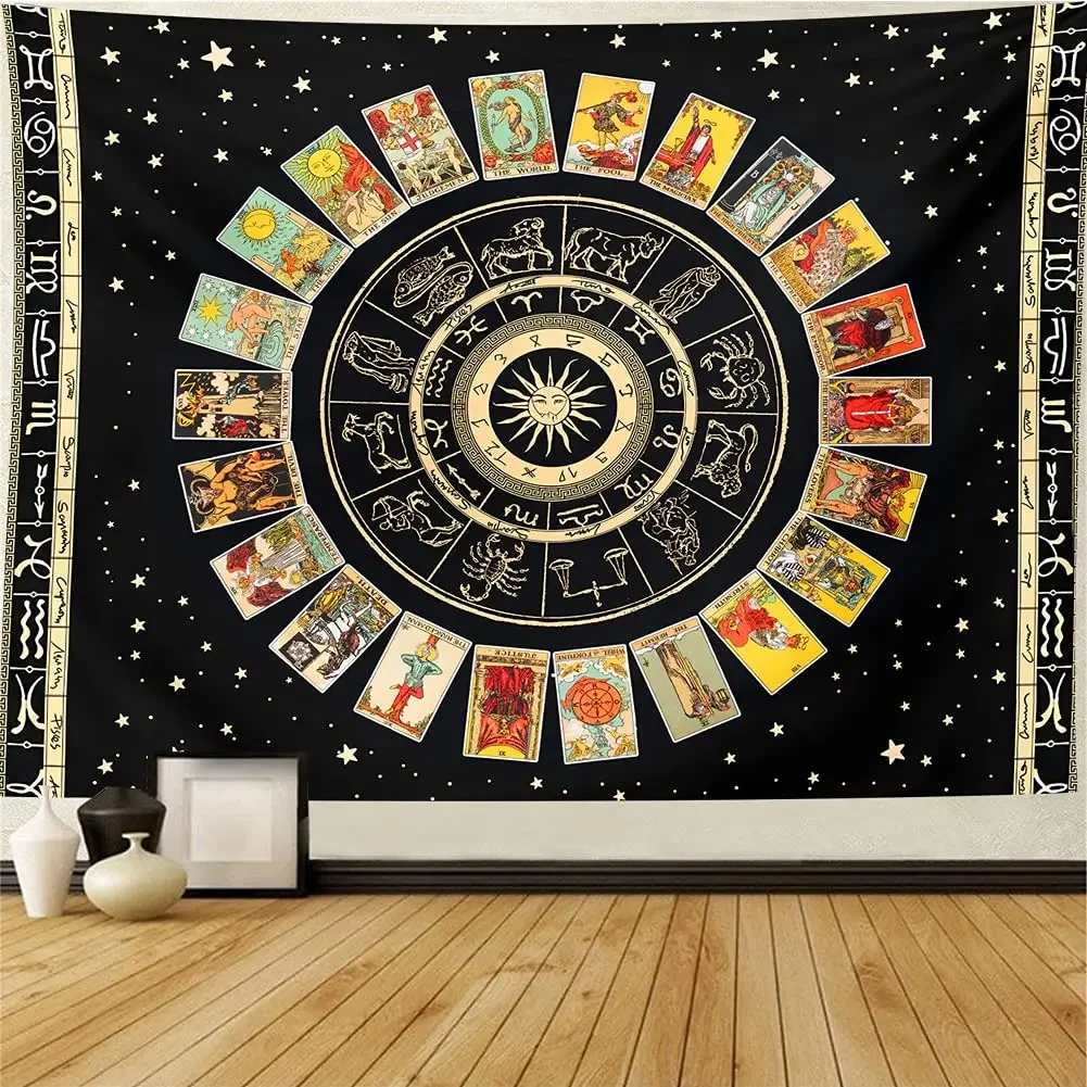 Black and White Constellation Tapestry Sun Moon Astrology Tapestry Zodiac Tapestry Wall Hanging for Living Room Bedroom Decor