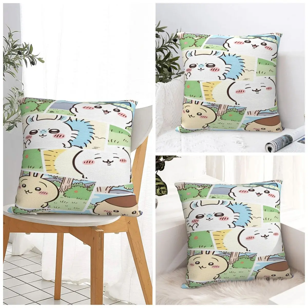 C-Chiikawa الكرتون كيس وسادة غطاء الوسادة مربع تصميم وسادة غطاء لطيف مضحك سادات لمكتب سيارة ديكور المنزل