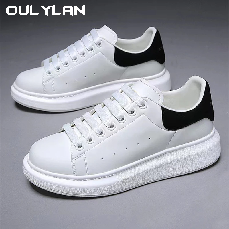 Leather thick soles inside high increase flat shoes White sneakers walking shoes Breathable board shoes 2024 new all-match men