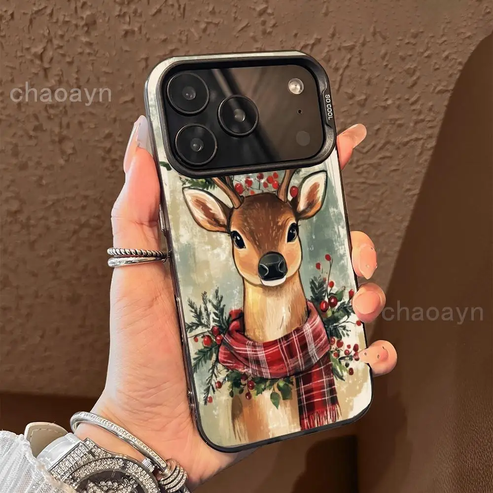 Bonita funda de teléfono con diseño de ciervo navideño adecuada para iPhone 17 16 15 14 13 12 11 Pro/Max/Plus, funda trasera anticaída y antigolpes