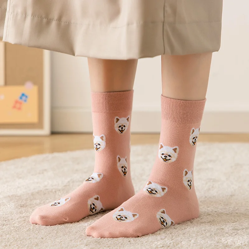 Fashion Women Socks Cute Japanese Ins Creative Female Casual Cartoon Dogs Shiba Inu Dalmatian Malzis Teddy Pomeranian Dropship