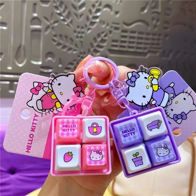 

4pcs Cartoon Sanrio Pendant Keychain Keys Button Keycap Caps DIY Keyboard Pass The Time Foursquare Keychain Backpack Pendant