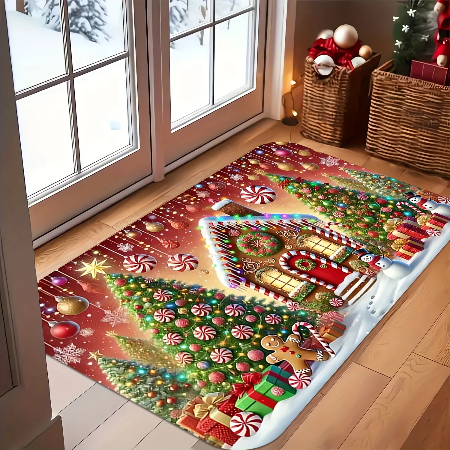 Christmas Doormat Non‑Slip Front Entrance Rug Washable Indoor Outdoor Xmas Gingerbread Candy Winter Home Mat