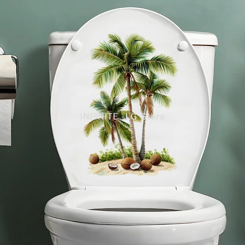 Tropical Coconut Palm Tree Toilet Lid Sticker Waterproof Self Adhesive Great For Bathroom Home DecorINFINITE -LG