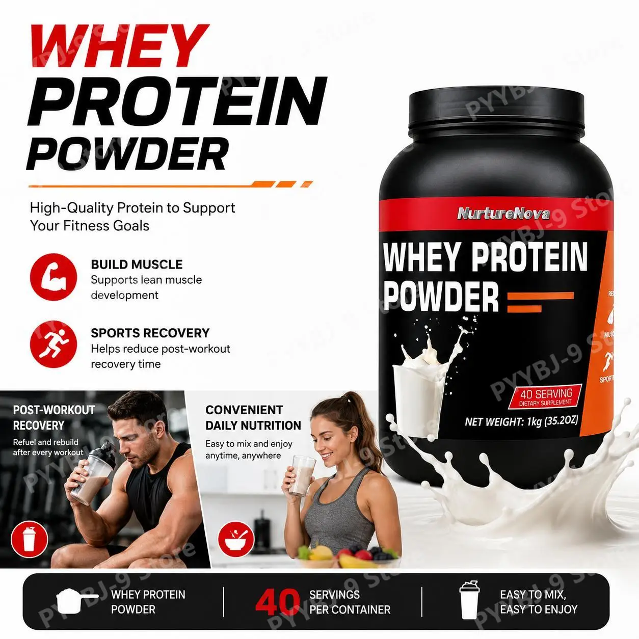 NurtureNova Whey Protein Powder Milk Flavor Nutrition for Muscle Building Sports Recovery and Fitness Training 1KG 40 Servings